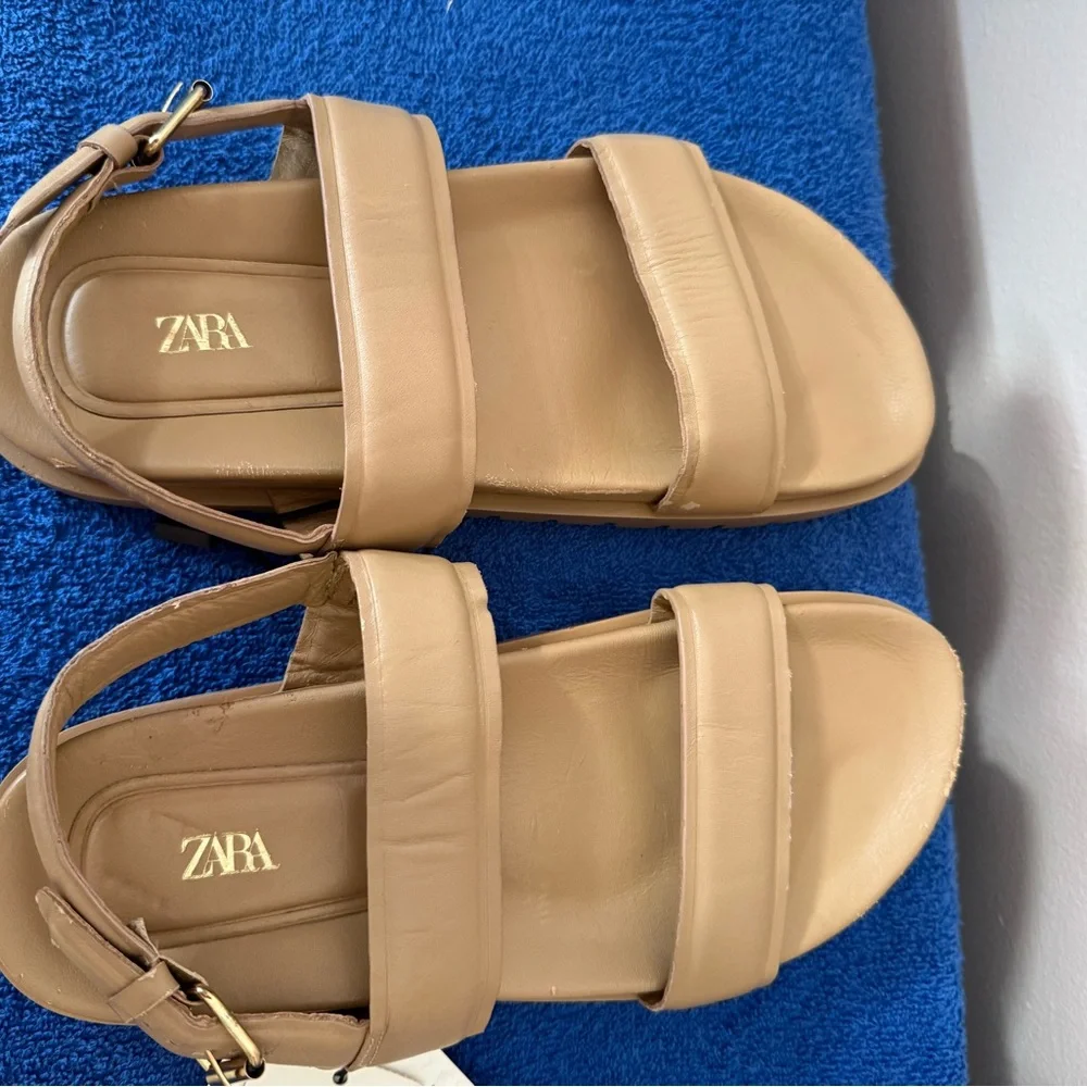 Zara Women's Tan Leather Sandals US 7.5, EU 38 New With Defects - Picture 4 of 8
